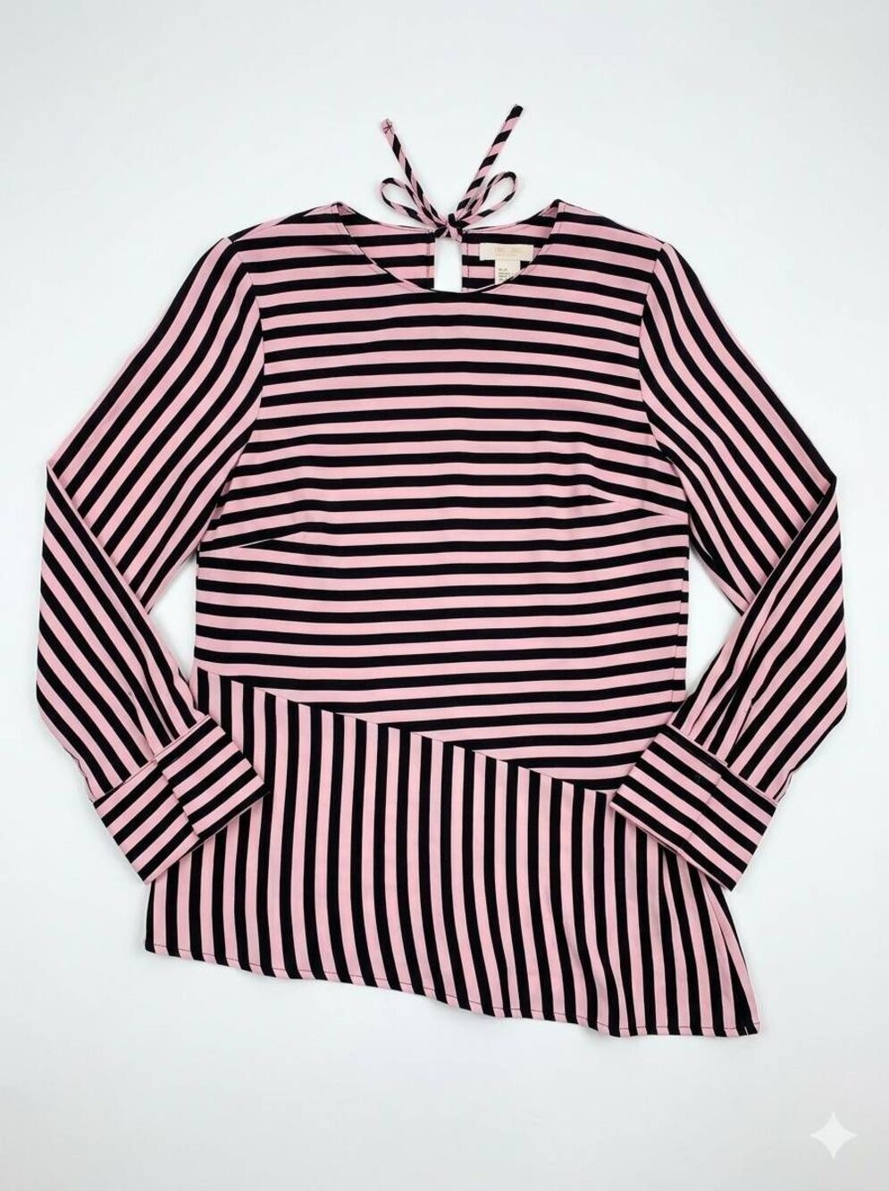 🔺️H&M Pink & Black Striped Asymmetric Hem Rayon Top Size 2